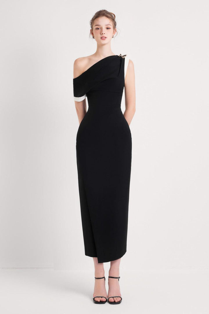 Otis Pegged Diagonal Neck Polycotton Midi Dress - MEAN BLVD