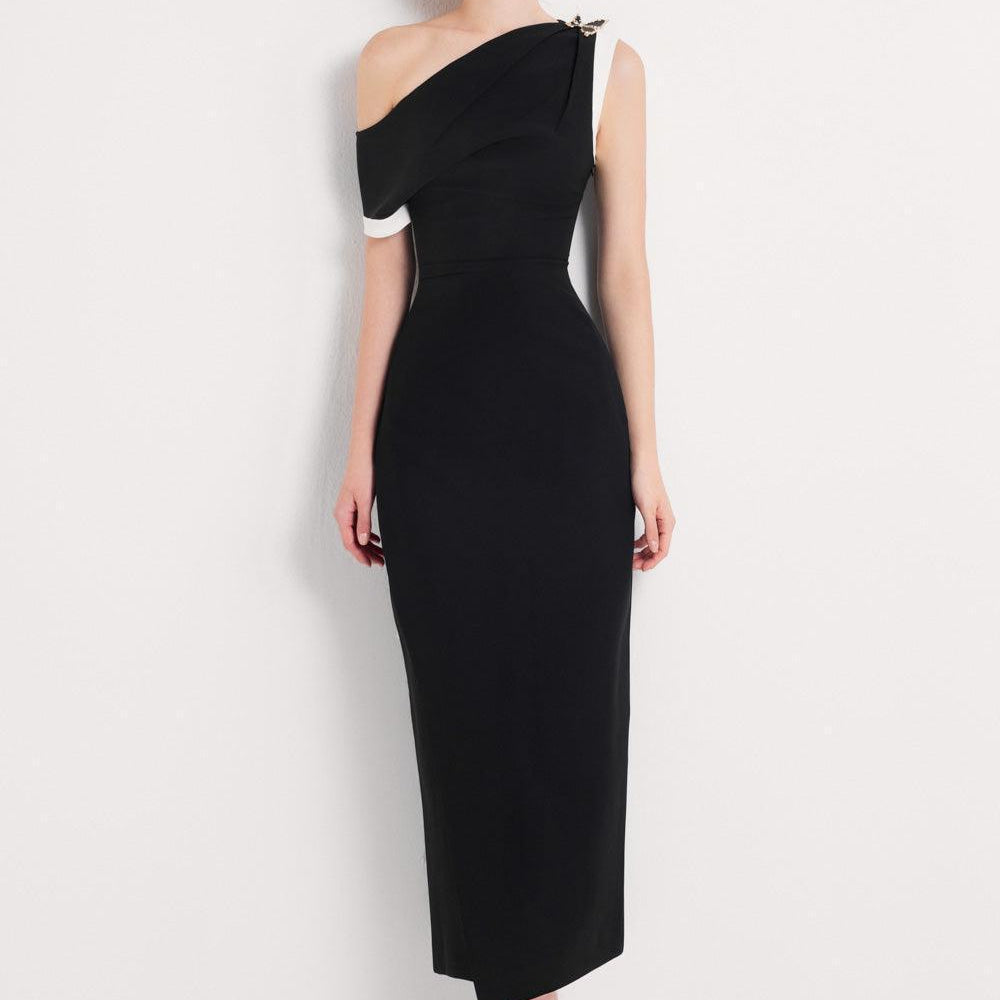 Otis Pegged Diagonal Neck Polycotton Midi Dress - MEAN BLVD