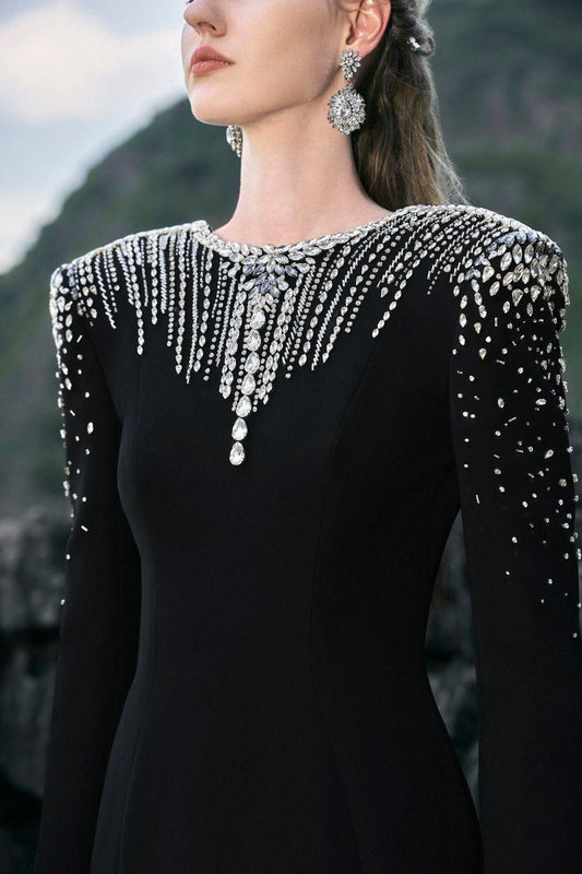 Palazzos A-line Square Shoulder Velvet Floor Length Dress - MEAN BLVD