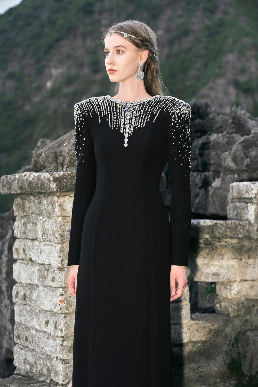 Palazzos A-line Square Shoulder Velvet Floor Length Dress - MEAN BLVD