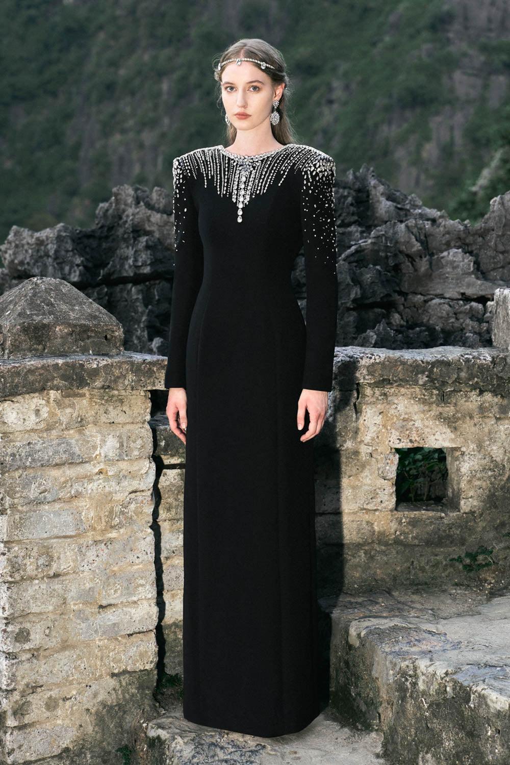 Palazzos A-line Square Shoulder Velvet Floor Length Dress - MEAN BLVD