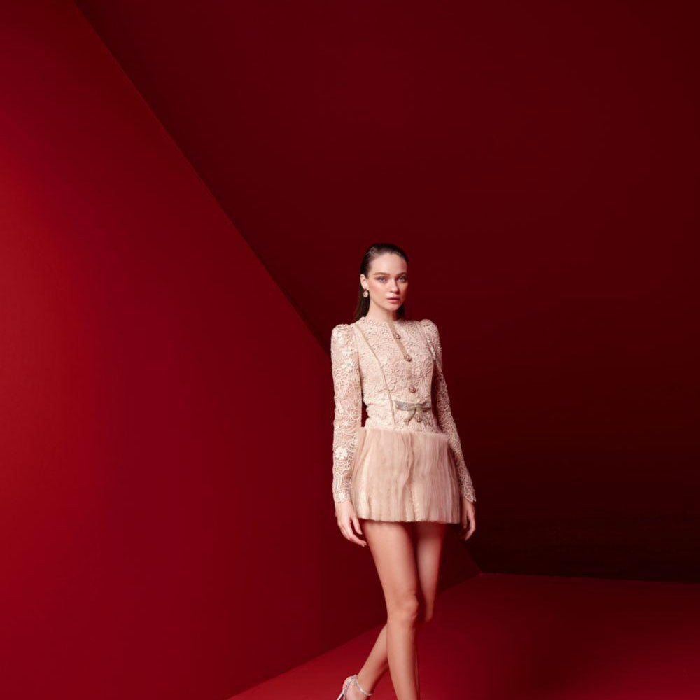 Paloma A-line Leg Of Mutton Sleeved Lace Mini Dress - MEAN BLVD