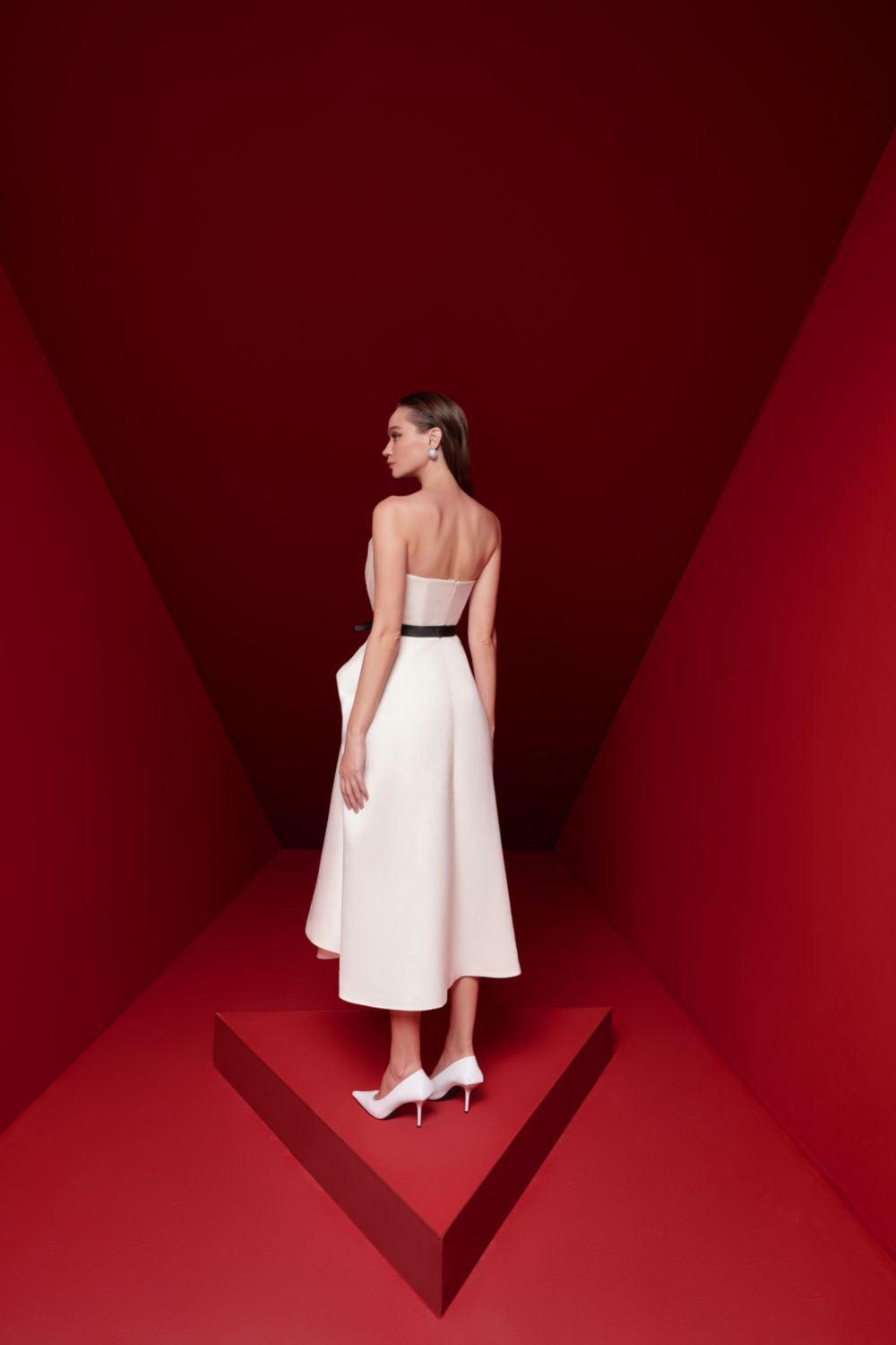 Paloma Peplum Straight Across Neck Taffeta Midi Dress - MEAN BLVD