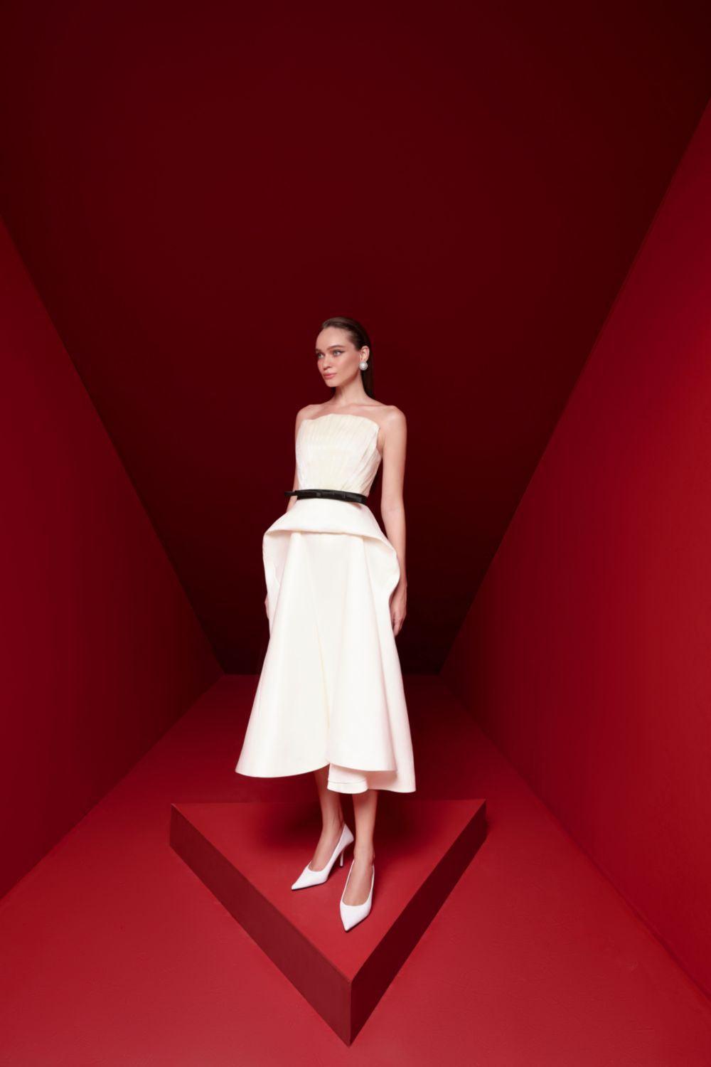 Paloma Peplum Straight Across Neck Taffeta Midi Dress - MEAN BLVD