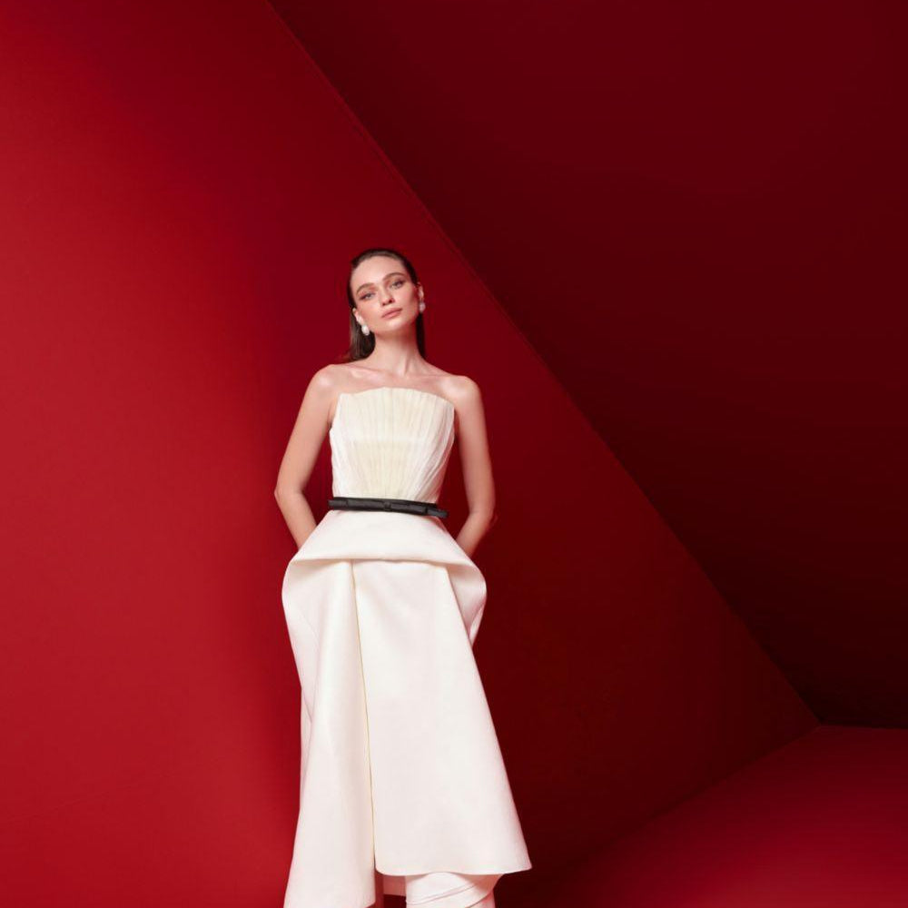 Paloma Peplum Straight Across Neck Taffeta Midi Dress - MEAN BLVD