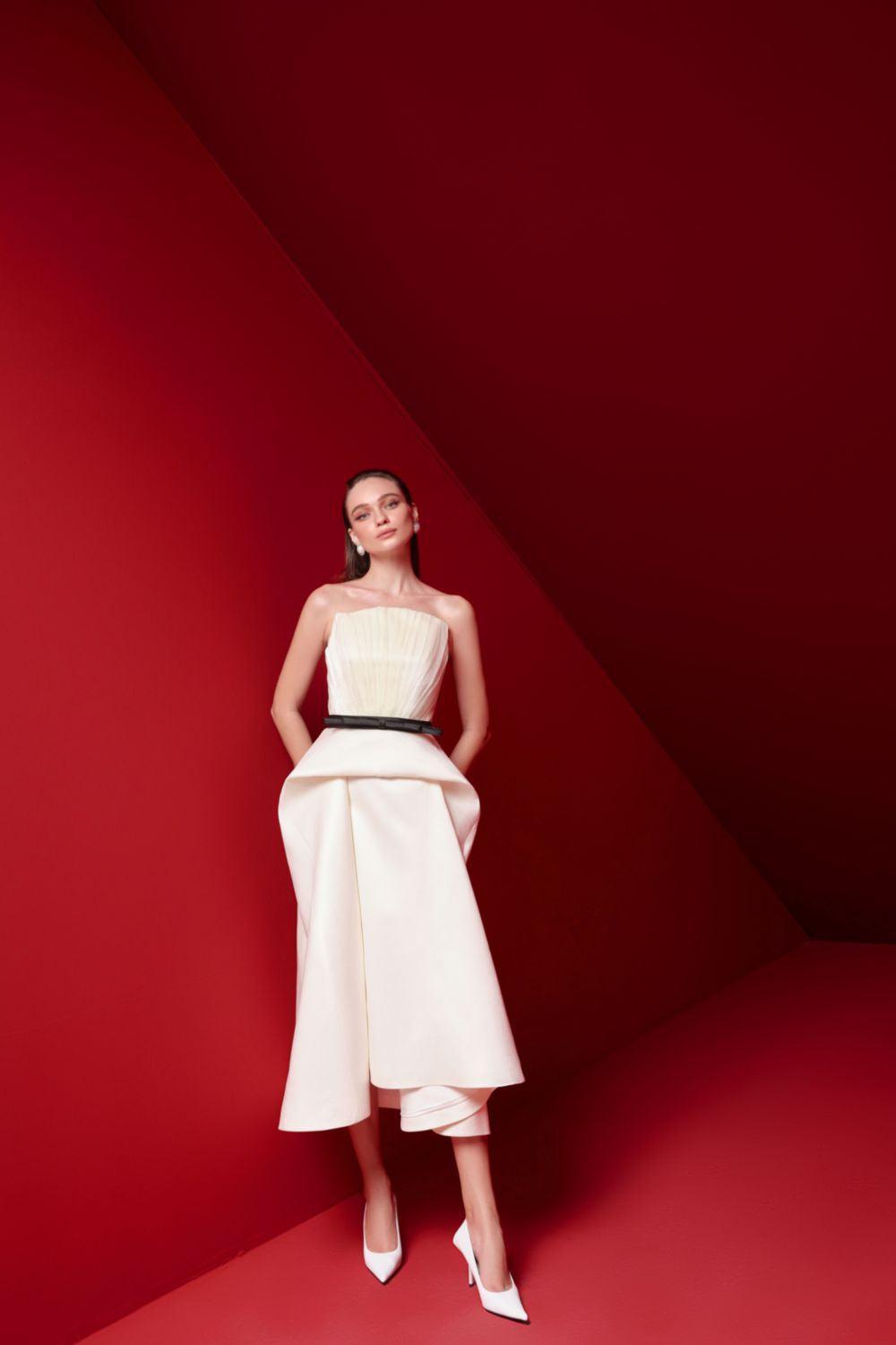 Paloma Peplum Straight Across Neck Taffeta Midi Dress - MEAN BLVD