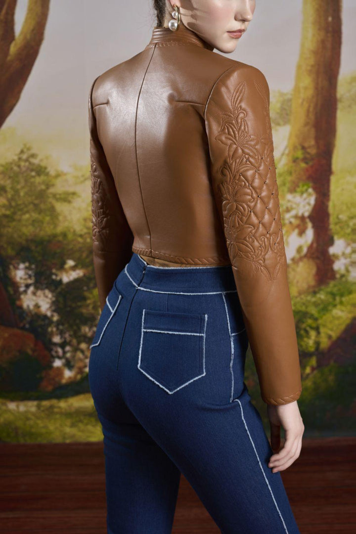 Pamela Cropped Long Sleeved Faux Leather Jacket - MEAN BLVD