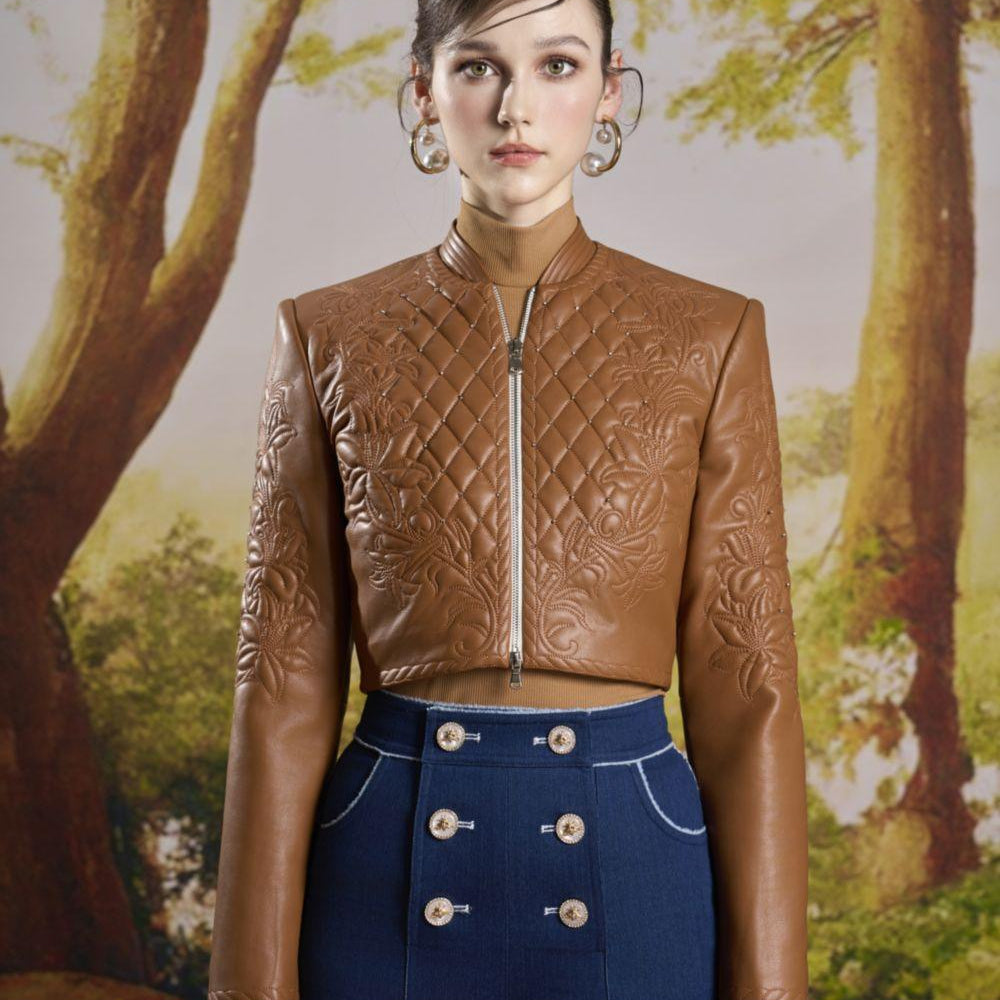Pamela Cropped Long Sleeved Faux Leather Jacket - MEAN BLVD