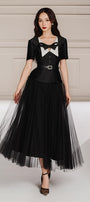 Panda Fit and Flare V-Neck Taffeta Midi Dress - MEAN BLVD