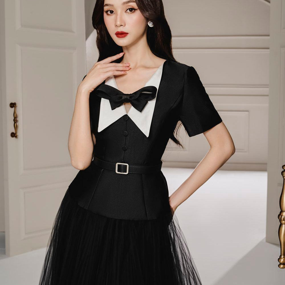 Panda Fit and Flare V-Neck Taffeta Midi Dress - MEAN BLVD