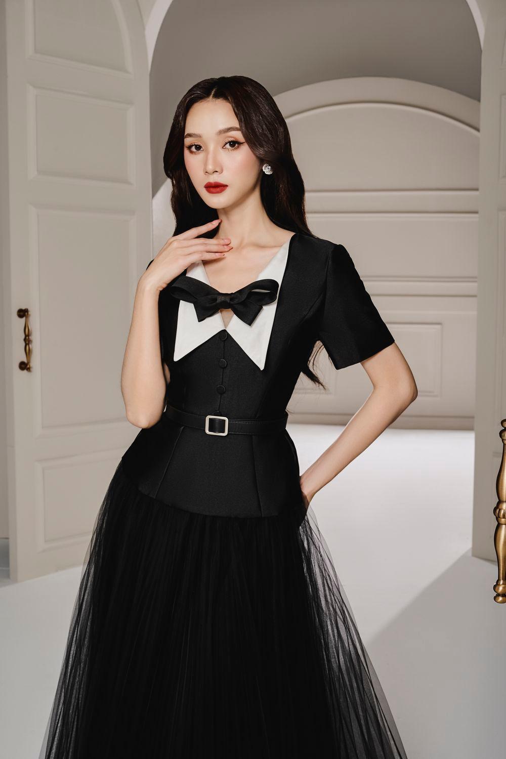 Women's Panda Fit and Flare V-Neck Taffeta Midi Dress S/M/L/Customize Black MEAN BLVD S / Black Women's Panda Fit and Flare V-Neck Taffeta Midi Dress S/M/L/Customize Black MEAN BLVD S / Black