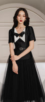 Panda Fit and Flare V-Neck Taffeta Midi Dress - MEAN BLVD