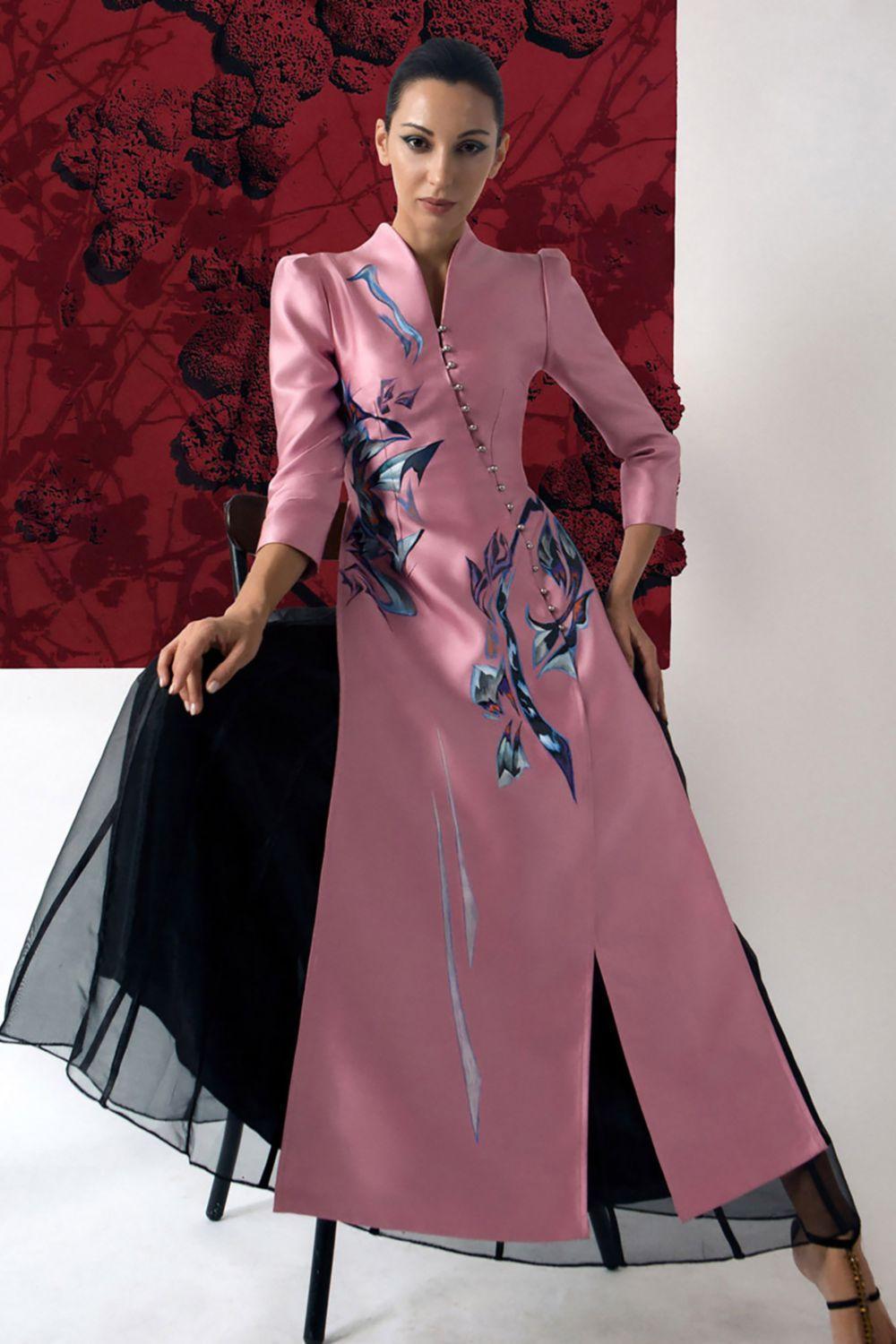 Panther A-line V-Neck Zibeline Calf Length Ao Dai - MEAN BLVD