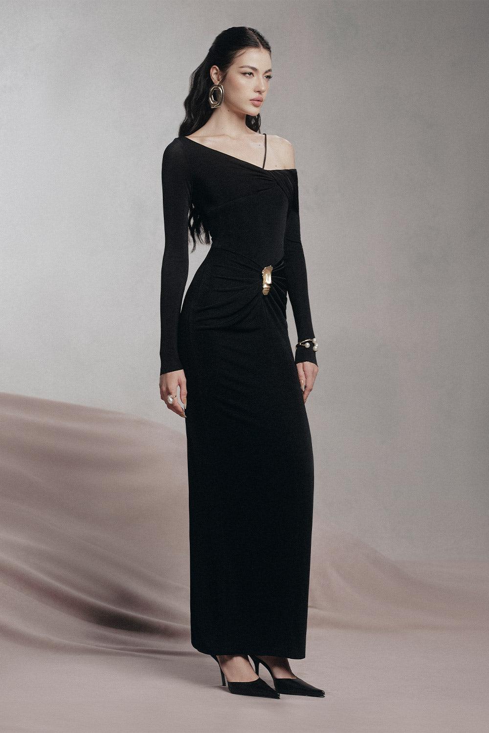 Women's Parade Bodycon Asymmetric Neck Spandex Maxi Dress S/M/L/XL/Customize Black/White MEAN BLVD Black / Customize Women's Parade Bodycon Asymmetric Neck Spandex Maxi Dress S/M/L/XL/Customize Black/White MEAN BLVD Black / Customize