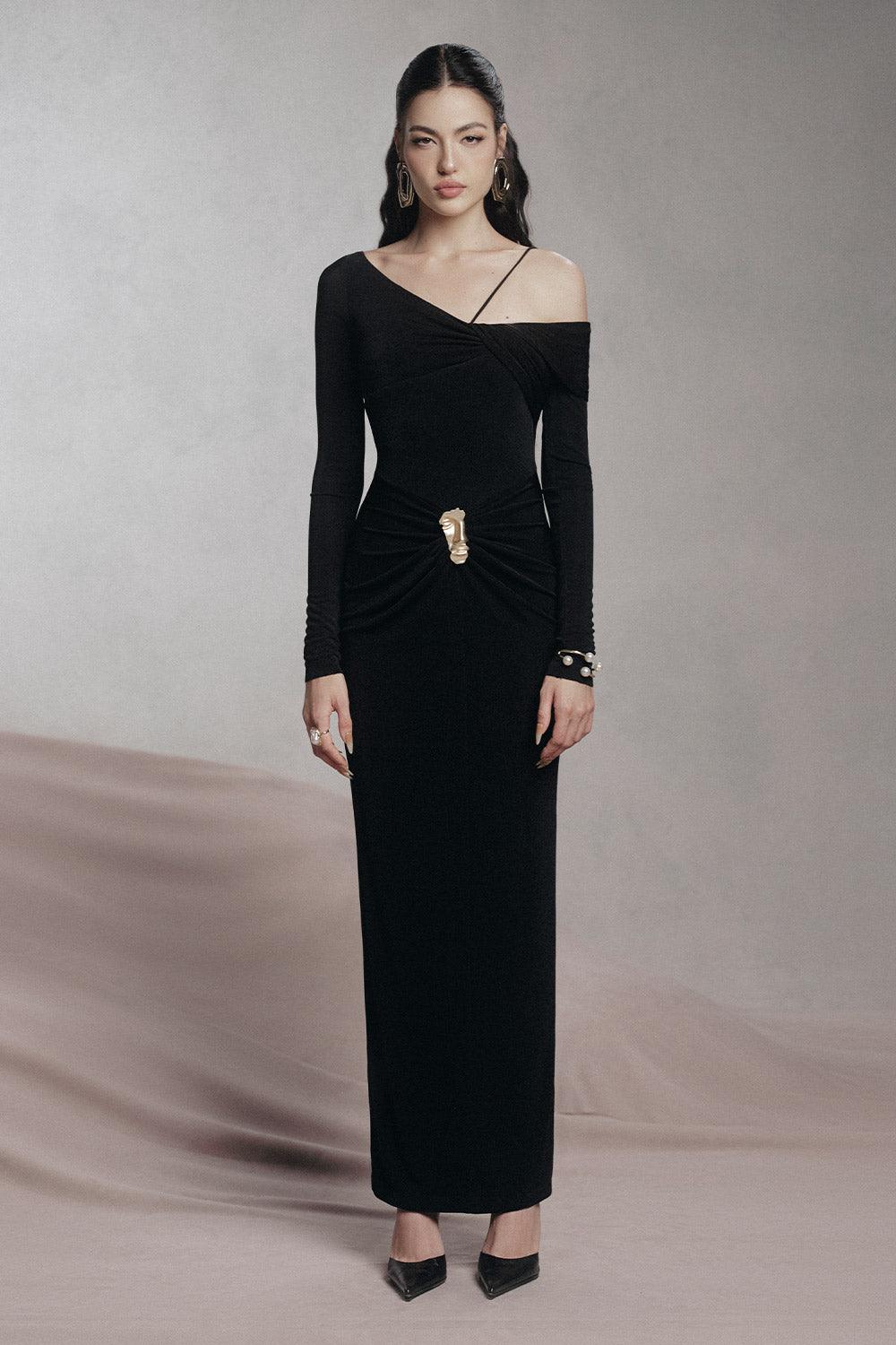 bodycon dress mean Women's Parade Bodycon Asymmetric Neck Spandex Maxi Dress S/M/L/XL/Customize Black/White MEAN BLVD Black / Customize