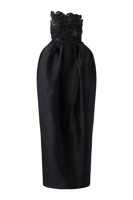 Paris Pegged Straight Across Neck Taffeta Maxi Dress - MEAN BLVD