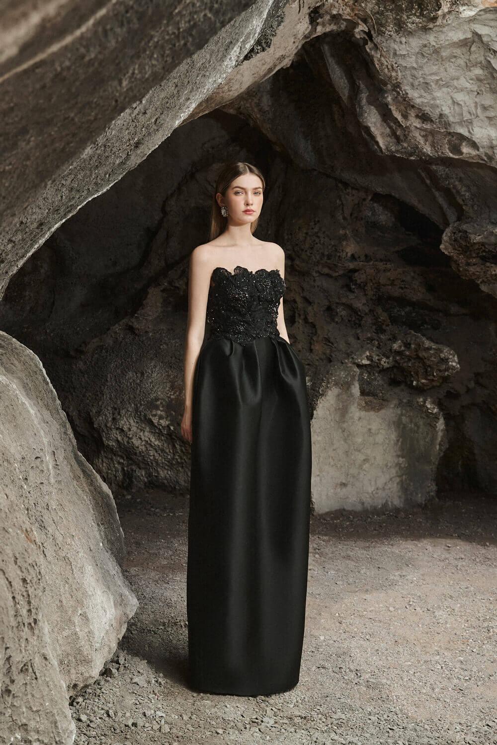 Paris Pegged Straight Across Neck Taffeta Maxi Dress - MEAN BLVD