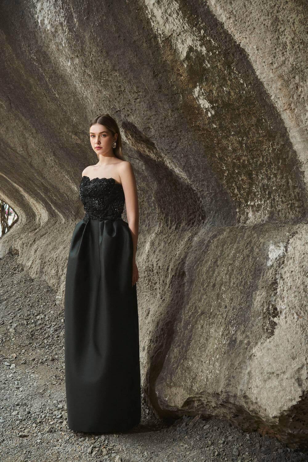 Paris Pegged Straight Across Neck Taffeta Maxi Dress - MEAN BLVD