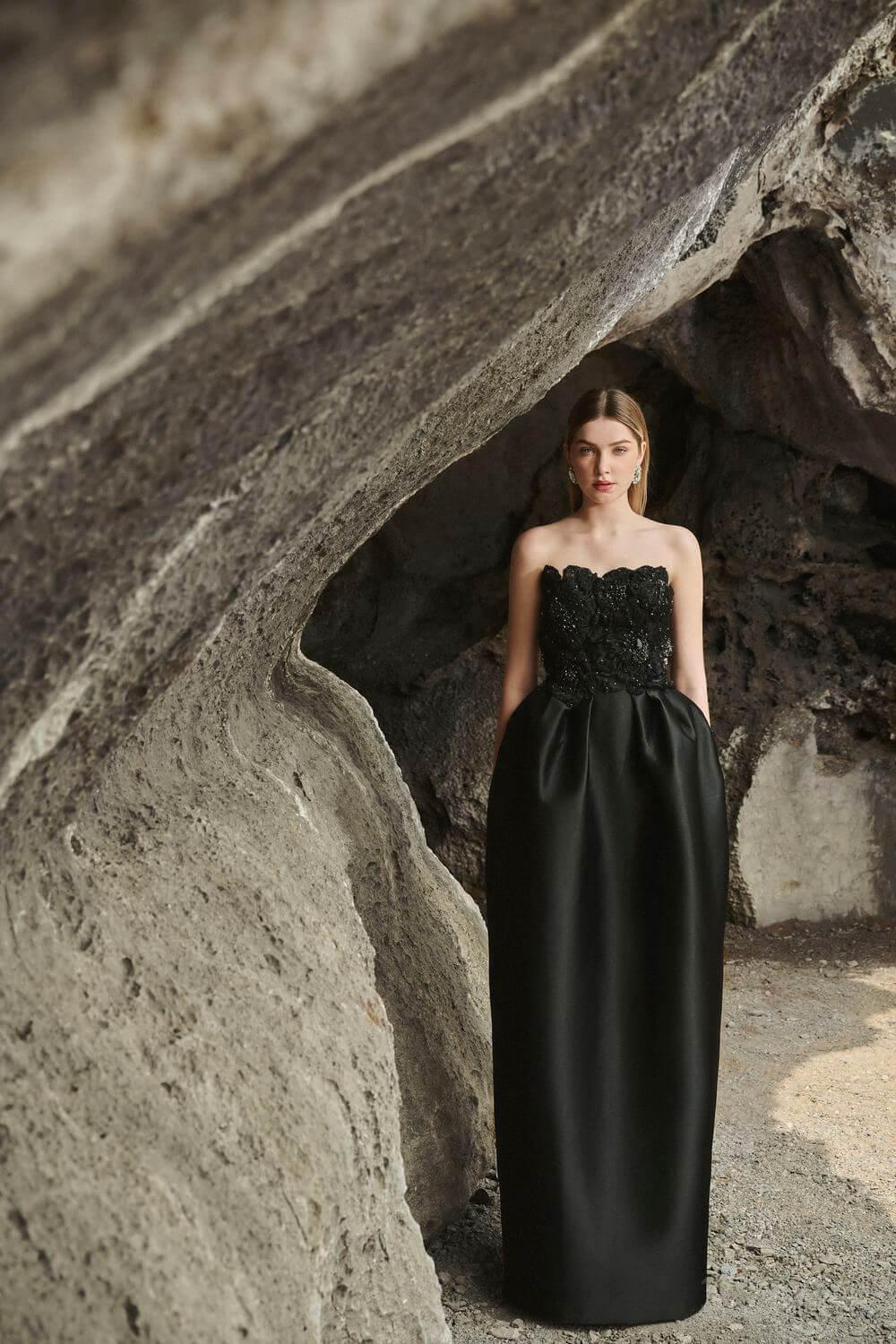 Paris Pegged Straight Across Neck Taffeta Maxi Dress - MEAN BLVD