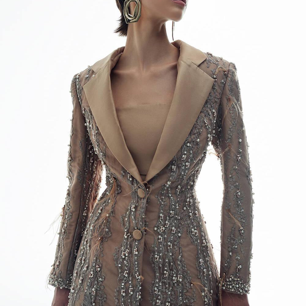 Patrick A-line Notch Lapel Mesh Taffeta Mini Dress - MEAN BLVD