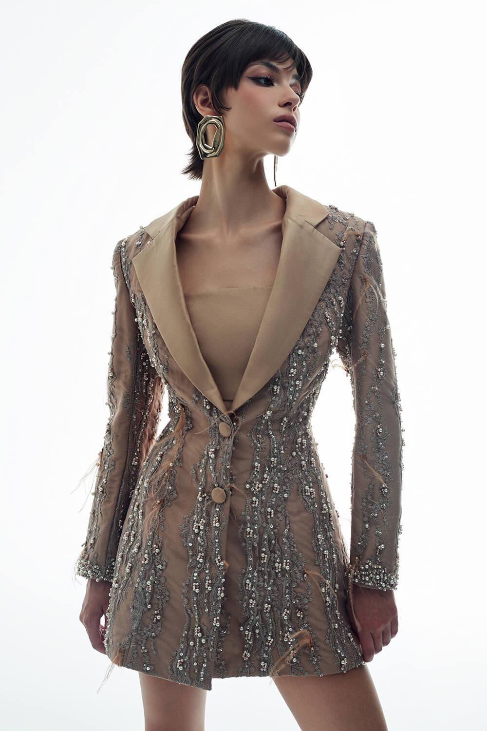 Patrick A-line Notch Lapel Mesh Taffeta Mini Dress - MEAN BLVD