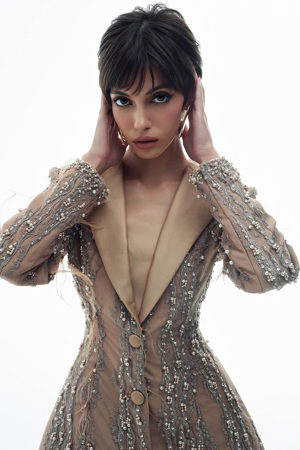 Patrick A-line Notch Lapel Mesh Taffeta Mini Dress - MEAN BLVD