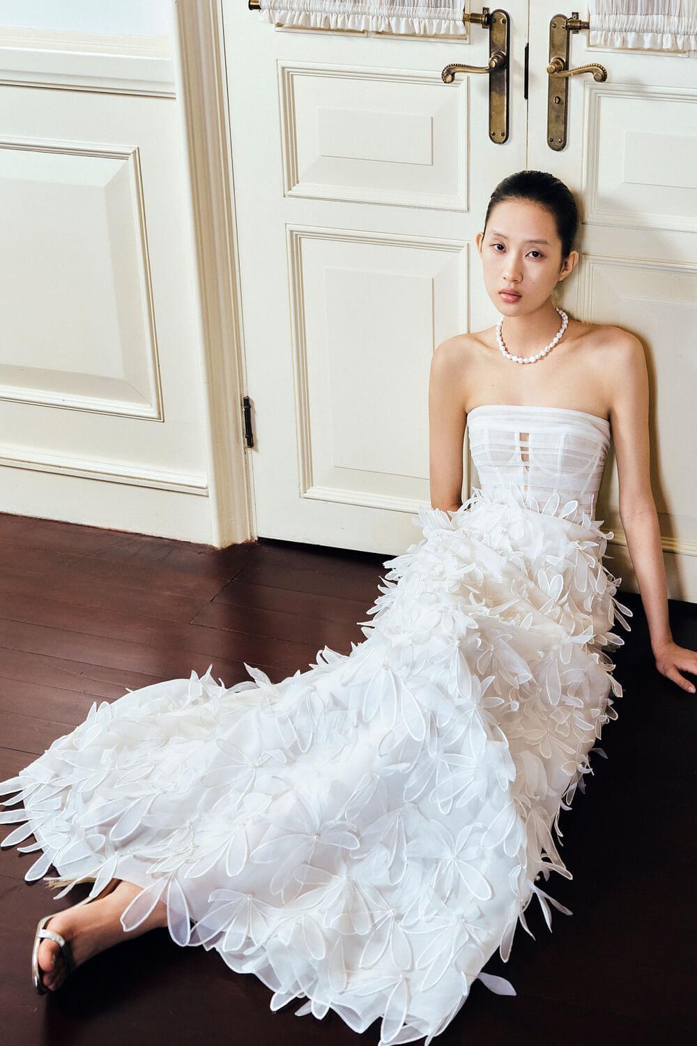 Patsy Strapless Flower Applique Organza Floor Length Dress - MEAN BLVD