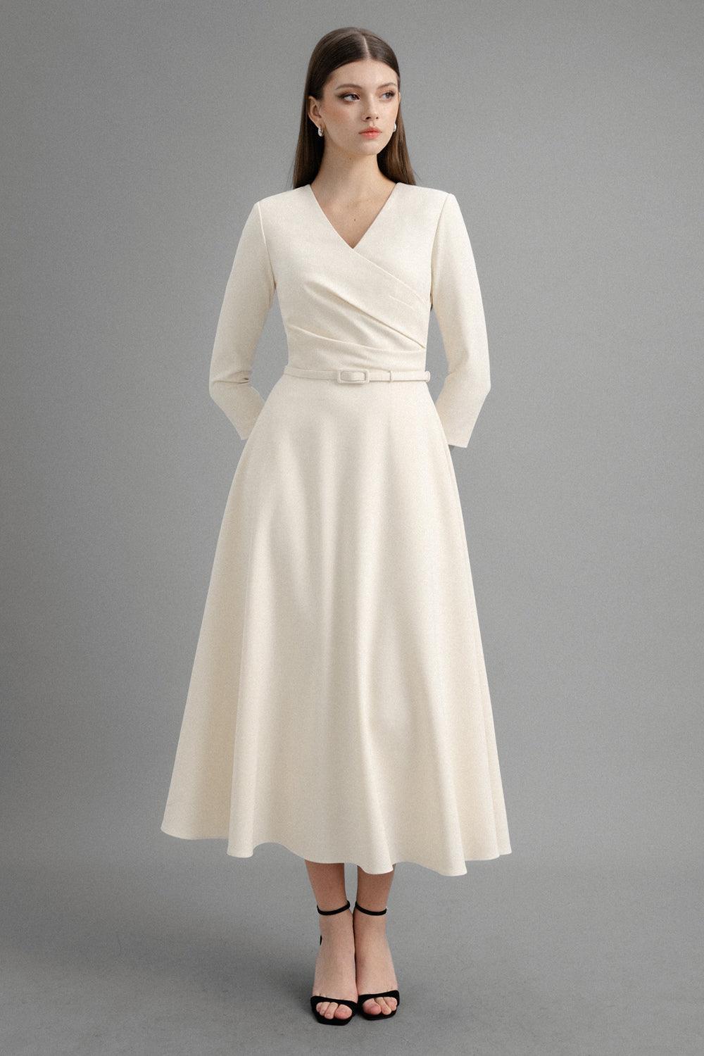 Pauline A-line V-Neck Polycotton Midi Dress - MEAN BLVD