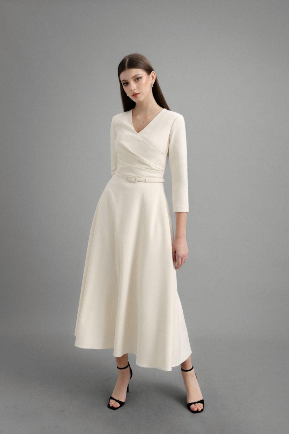 Women's Pauline A-Line V-Neck Polycotton Midi Dress S/M/L Cream/Yellow Mean Blvd, Cream / S Women's Pauline A-Line V-Neck Polycotton Midi Dress S/M/L Cream/Yellow Mean Blvd, Cream / S