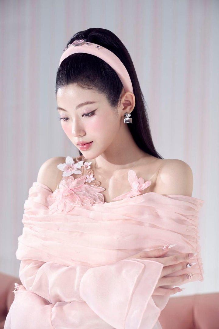 Peach Fairy A-line Cold Shoulder Sleeved Organza Floor Length Ao Dai - MEAN BLVD