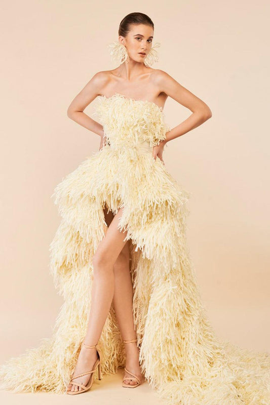 Penelope Asymmetric Mullet Raffia High-low Dress - MEAN BLVD