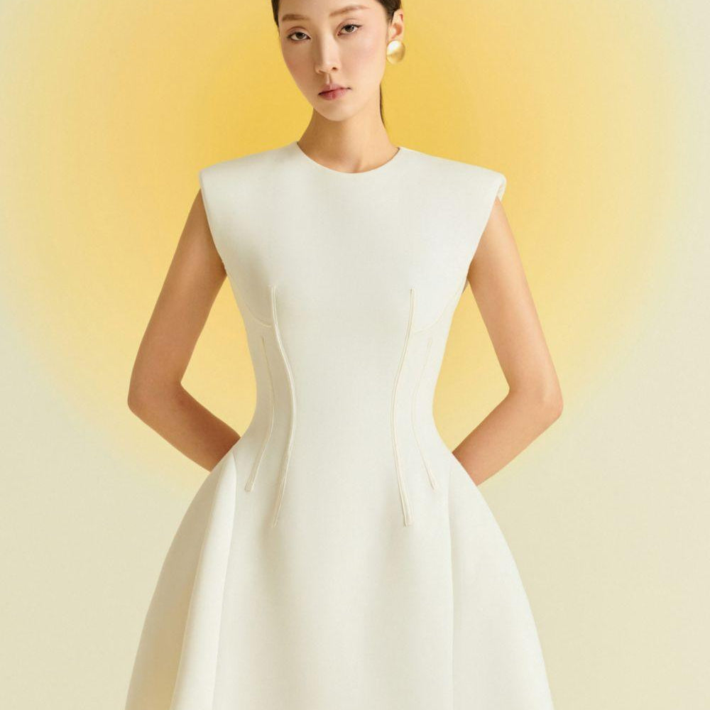 Peony Fit and Flare Round Neck Cotton Blend Mini Dress - MEAN BLVD