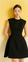Peony Fit and Flare Round Neck Cotton Blend Mini Dress - MEAN BLVD