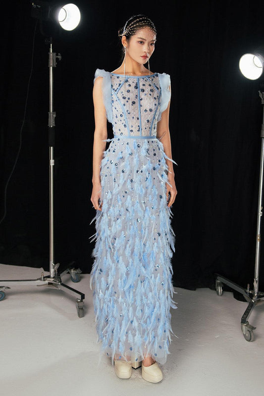 Peralta Sheath Feather Twill Floor Length Dress - MEAN BLVD