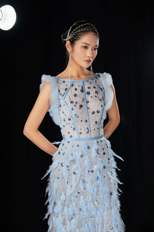 Peralta Sheath Feather Twill Floor Length Dress - MEAN BLVD