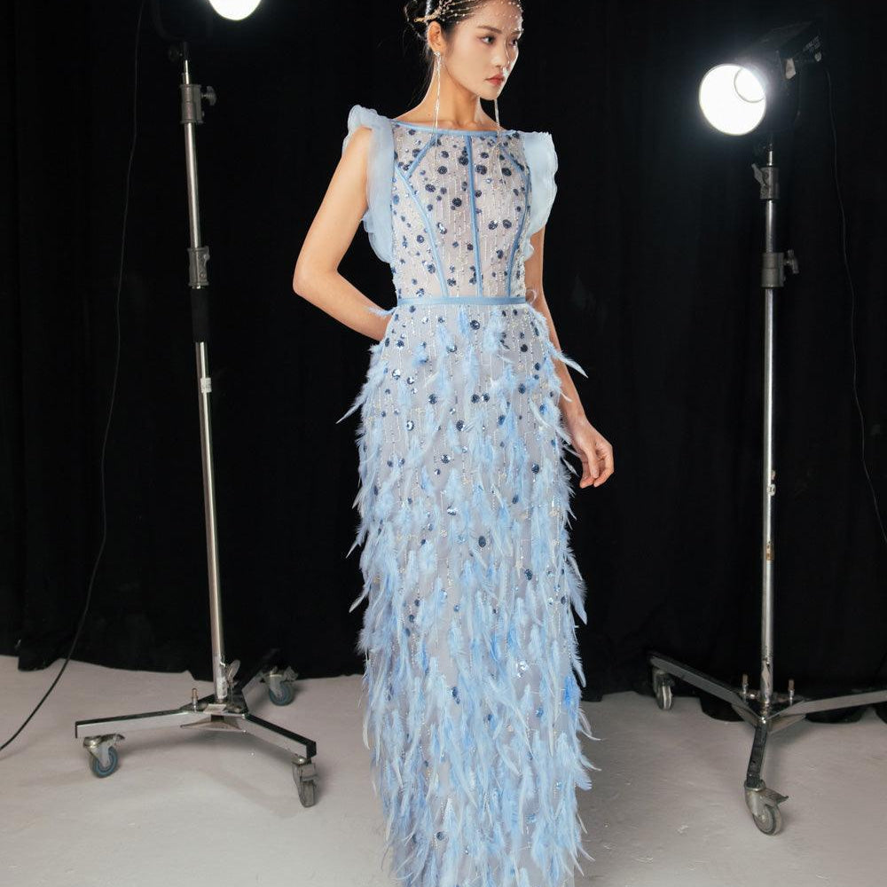 Peralta Sheath Feather Twill Floor Length Dress - MEAN BLVD
