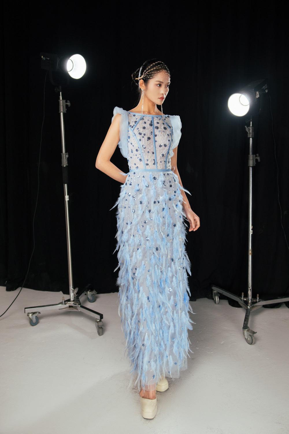 Peralta Sheath Feather Twill Floor Length Dress - MEAN BLVD