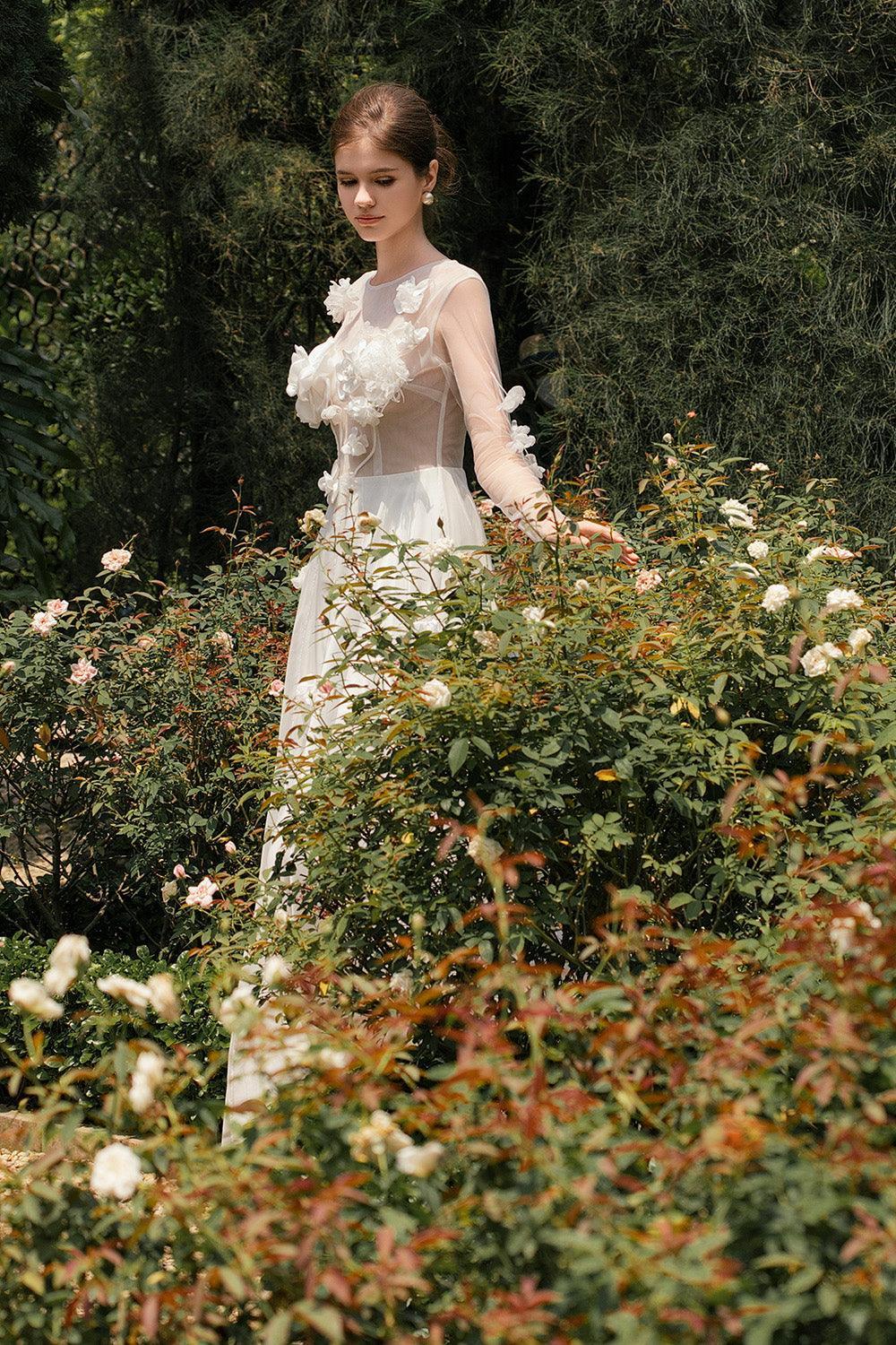 Perany A-line Illusion Neck Foam Organza Floor Length Dress - MEAN BLVD