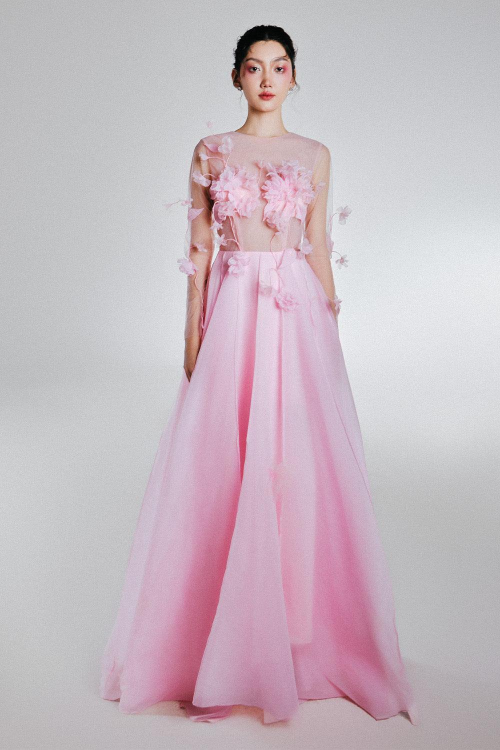 Perany A-line Illusion Neck Foam Organza Floor Length Dress - MEAN BLVD