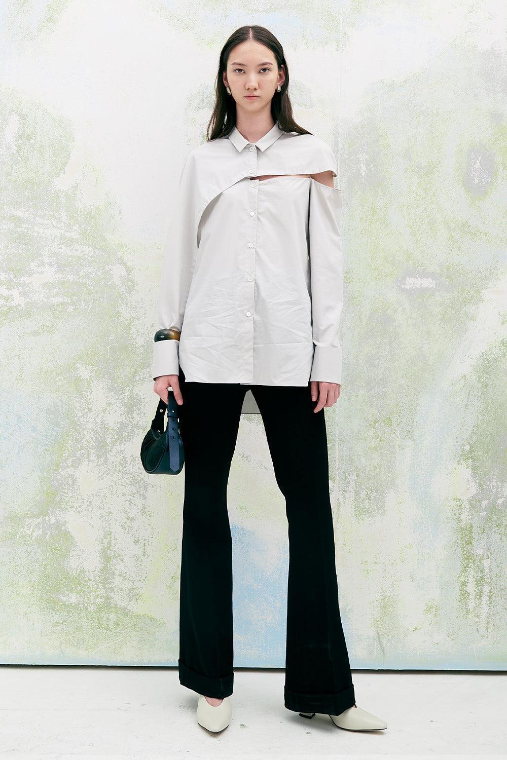 Periwinkle Straight Cut-Out Poplin Shirt - MEAN BLVD
