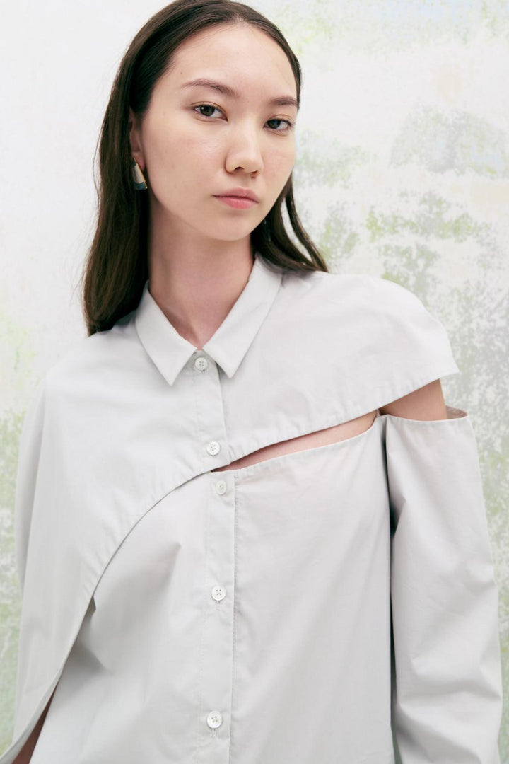 Periwinkle Straight Cut-Out Poplin Shirt - MEAN BLVD