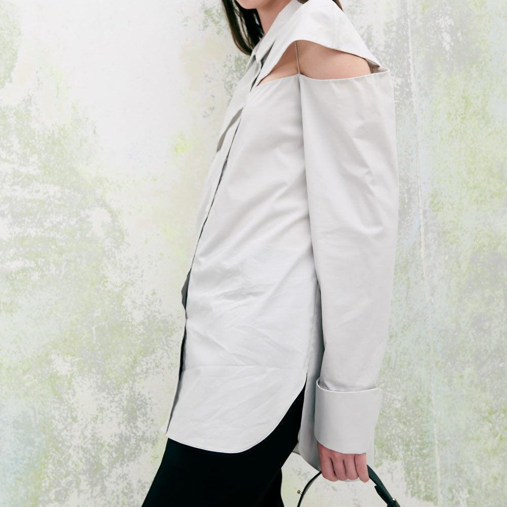 Periwinkle Straight Cut-Out Poplin Shirt - MEAN BLVD