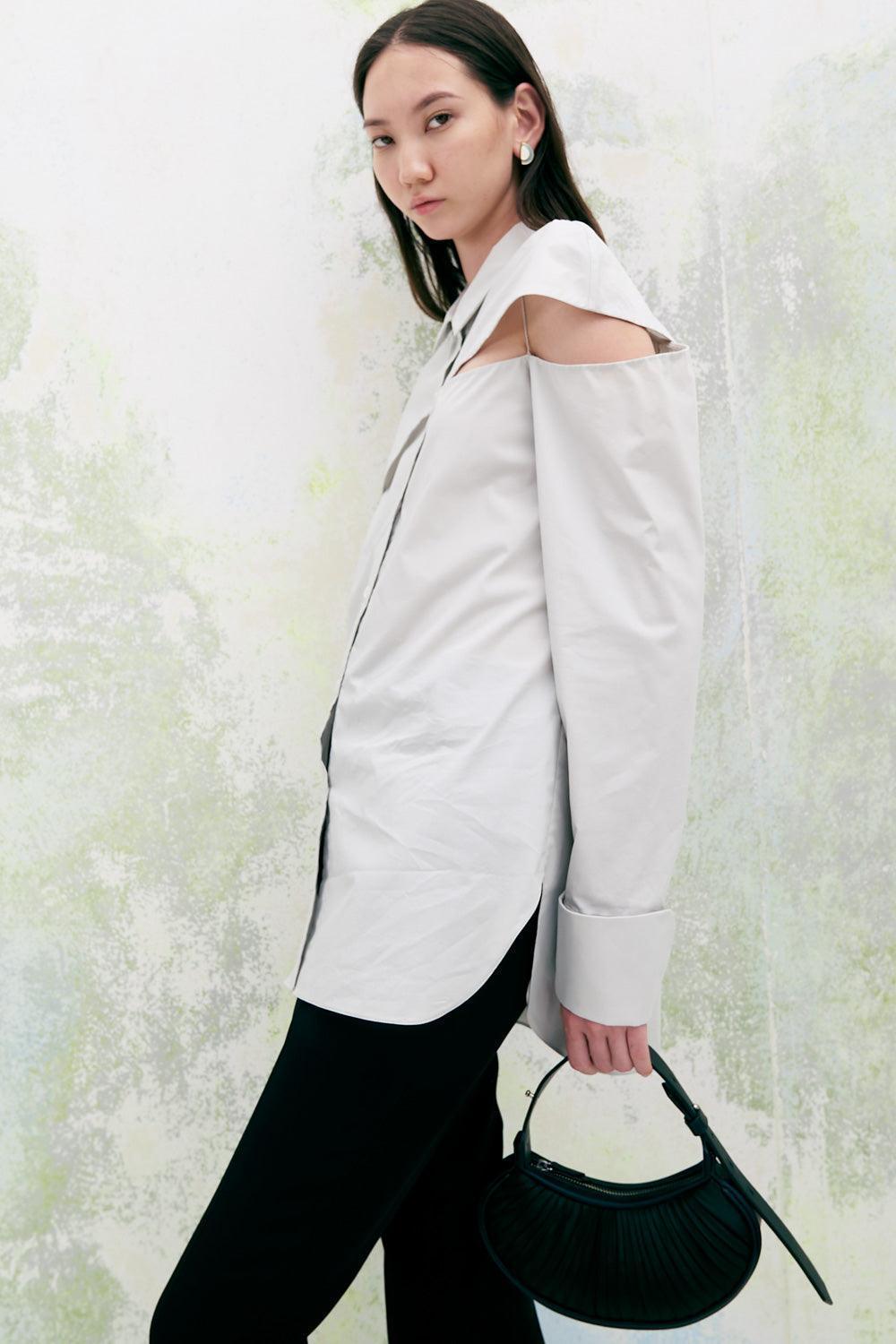Periwinkle Straight Cut-Out Poplin Shirt - MEAN BLVD