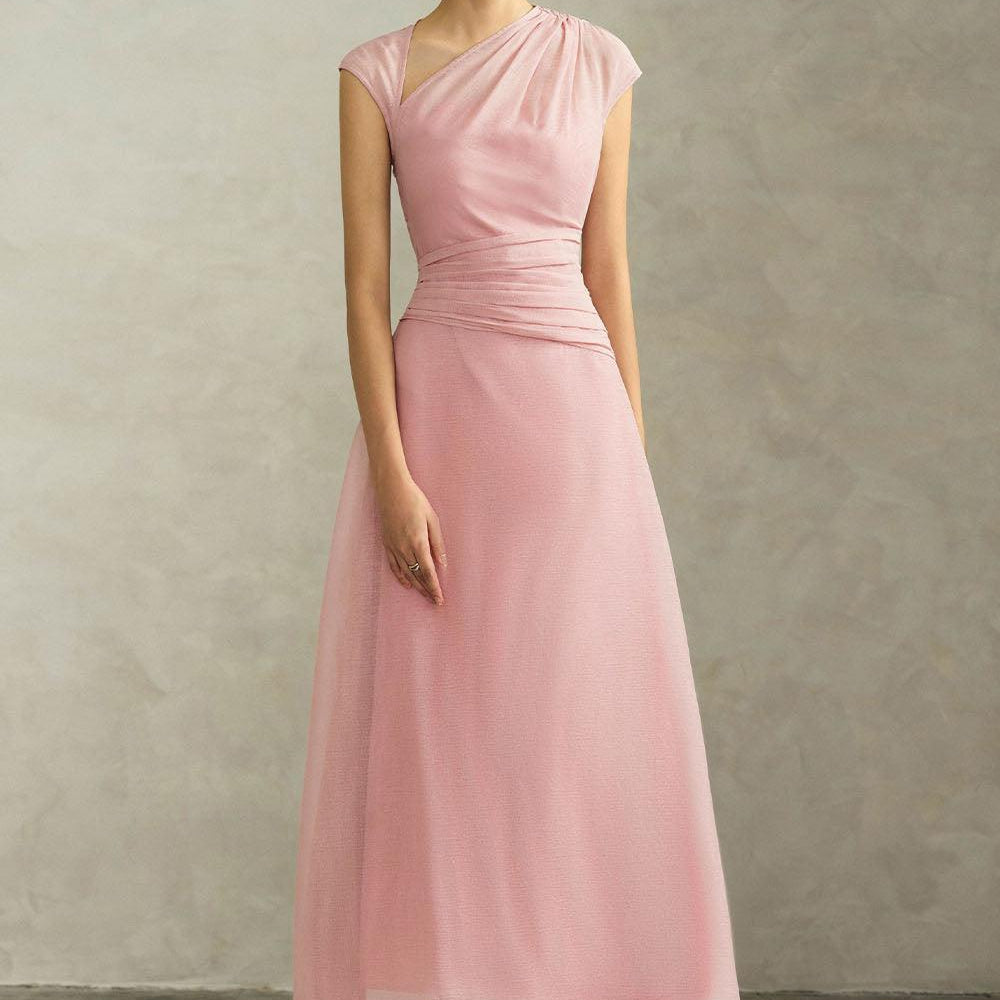 Perla A-line Asymmetric Neck Silk Ankle Length Dress - MEAN BLVD