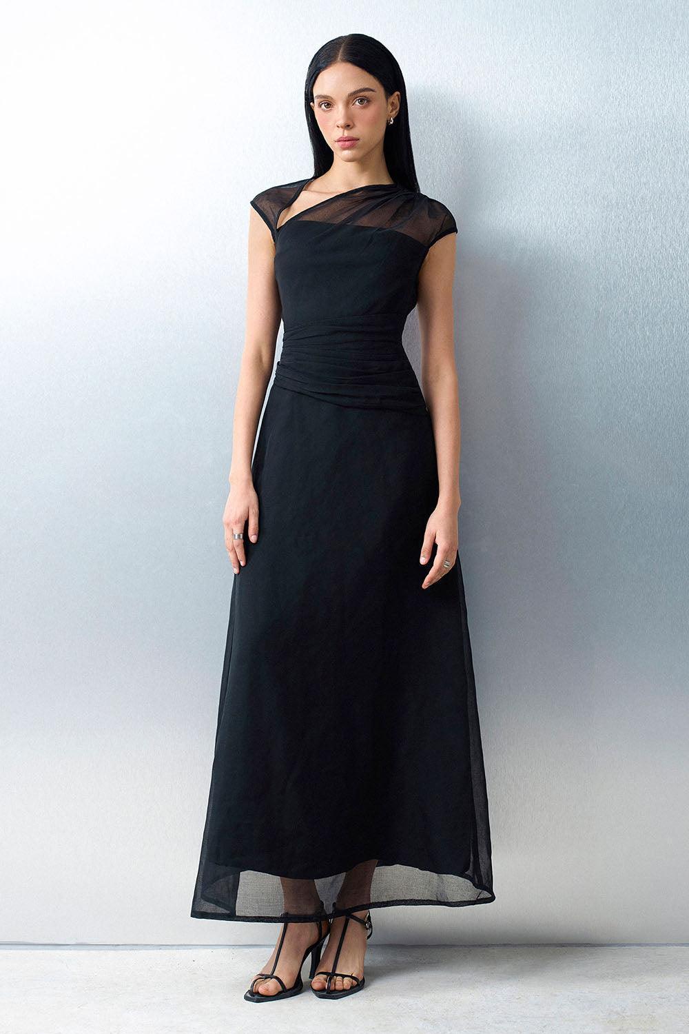 Women's Perla A-Line Asymmetric Neck Silk Ankle Length Dress S/M/L/Xl Yellow/Pink/Black Mean Blvd Black / L Women's Perla A-Line Asymmetric Neck Silk Ankle Length Dress S/M/L/Xl Yellow/Pink/Black Mean Blvd Black / L