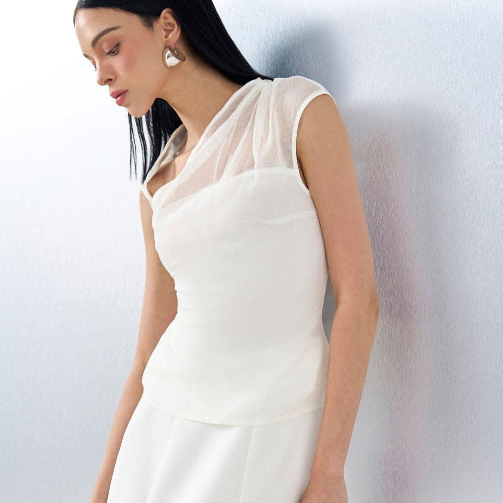 Perla Bodycon Asymmetric Neck Silk Shirt - MEAN BLVD