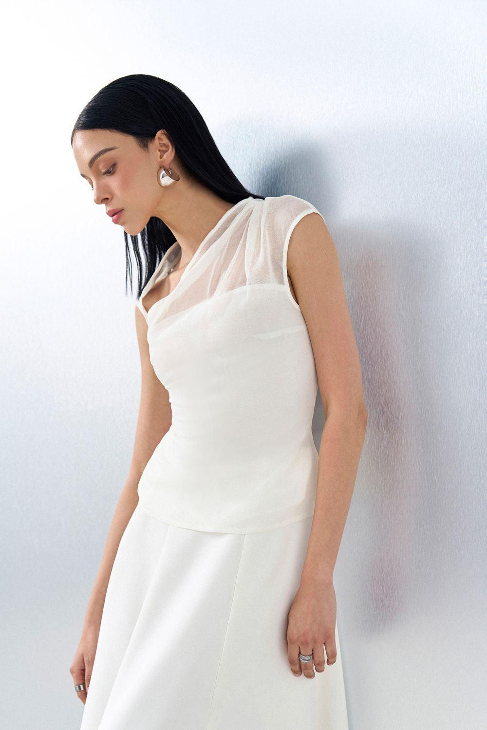 Perla Bodycon Asymmetric Neck Silk Shirt - MEAN BLVD