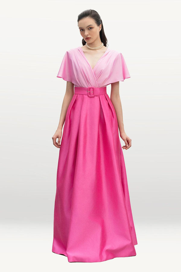 Perrine A-line V-Neck Silk Taffeta Floor Length Dress - MEAN BLVD