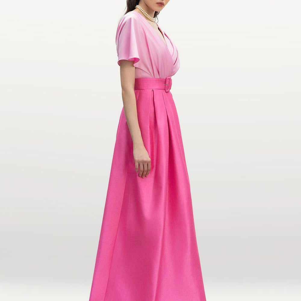 Perrine A-line V-Neck Silk Taffeta Floor Length Dress - MEAN BLVD