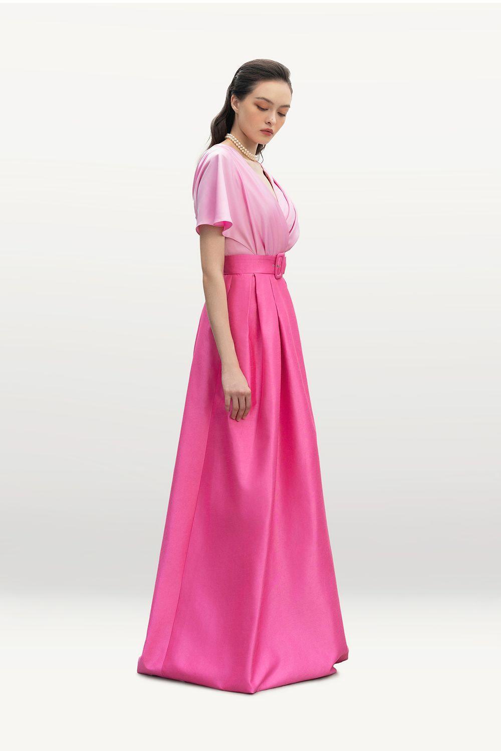 Perrine A-line V-Neck Silk Taffeta Floor Length Dress - MEAN BLVD
